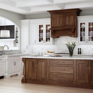 Image of Woodland Cabinetry Dream Kitchen with Rich Walnut Wood and Painted White Cabinetry for Contrast