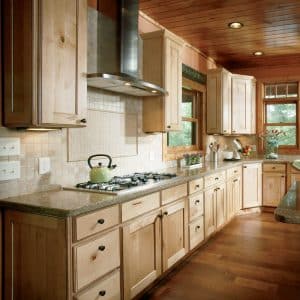 Image shows Woodland Cabinetry Inspiration Gallery kitchen with natural wood Bergeson cabinets