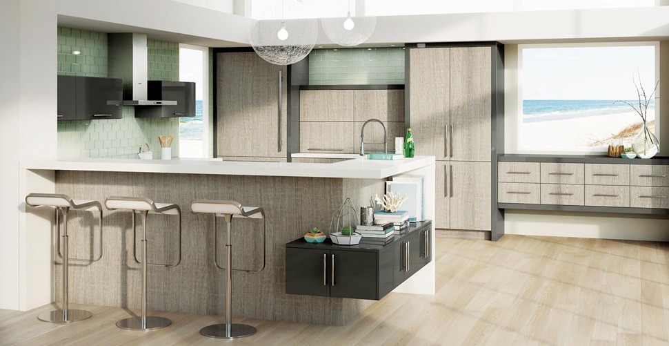 Image shows kitchen featuring Woodland Cabinetry from the Artizen brand Loft VG TSS Coastal Cabinetry