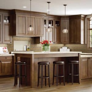Image shows custom Woodland Cabinetry with Cherry finish