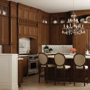 Image shows custom Woodland Cabinetry in formal dining room